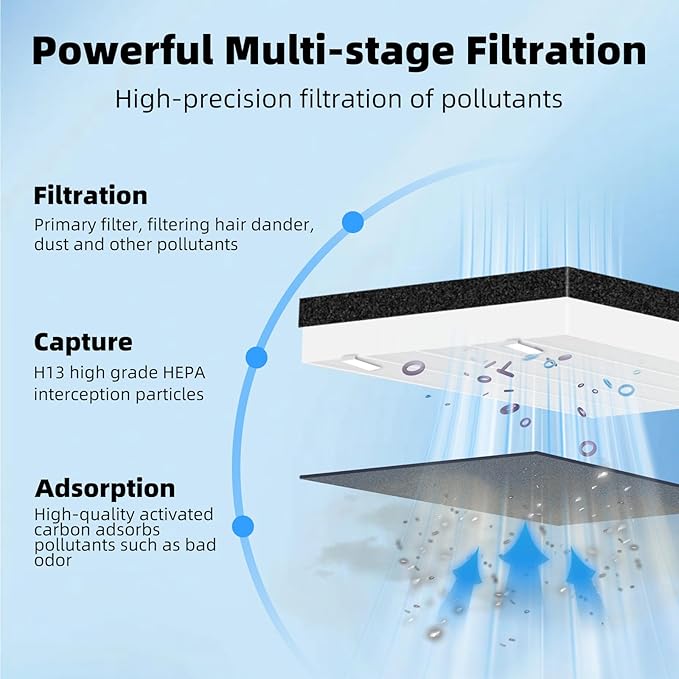 2 Pack Vital 100 Replacement Filter Compatible with LEV.OIT Vital 100, H13 True HEPA High-Efficiency and Activated Carbon Vital 100 Filter,Part # Vital 100-RF