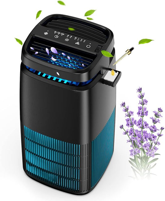 POMORON 4-in-1 Air Purifiers for Home, Air Ionizer Negative Ion Generator, H13 HEPA Filter, UV, Covers 1250 Ft² 99.97% Removal Rate for Pollen Smoke Pet Dander Air Cleaner for Bedroom, MJ002H, Black