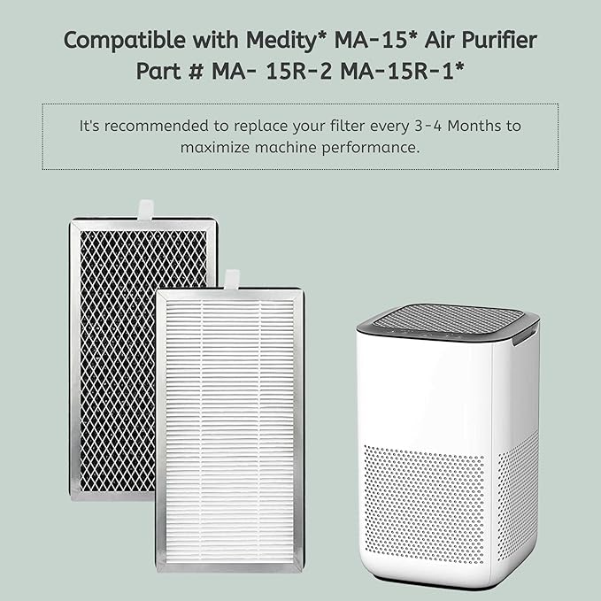 Nispira True HEPA Replacement Filter with Activated Carbon Compatible with MA#15 Air Purifier Part MA15R. 2 Packs