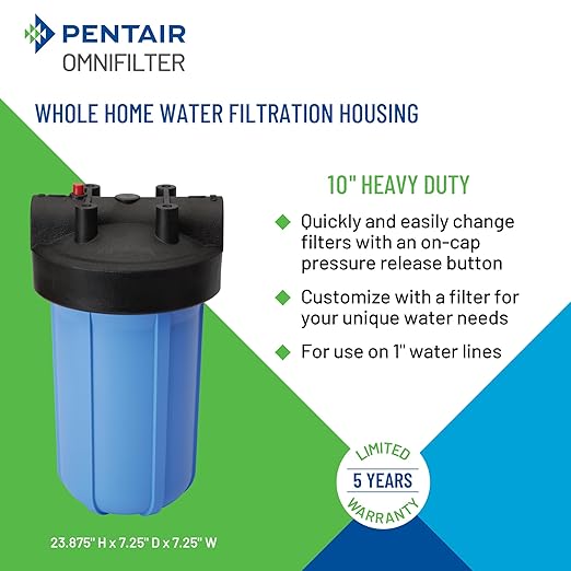 Pentair OMNIFilter Whole Home 10" Heavy-Duty Big Blue Water Filtration System with Pressure Relief, Black/Blue
