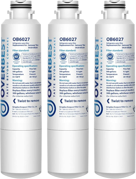 Overbest DA29-00020B Refrigerator Water Filter, Replacement for Samsung HAF-CIN, 46-9101, RF28HMEDBSR, RF4287HARS, RF263TEAESG, RH22H9010SR, 3 Filters