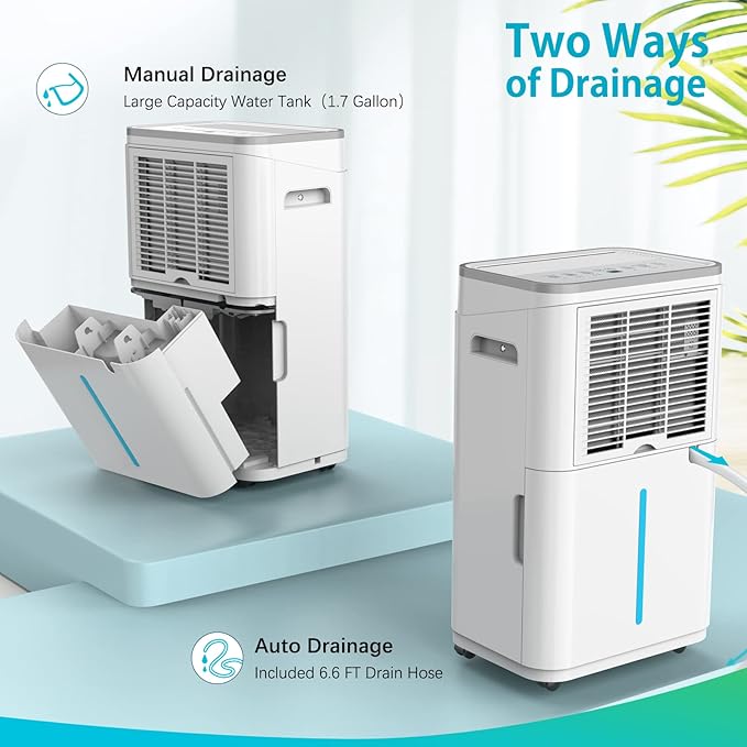 50 Pint 4500 Sq.Ft Home Dehumidifiers, 1.7 Gallon Tank Dehumidifier for Basement with Drain Hose, Auto/Quiet Sleep/Dry Mode