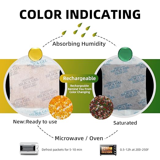 Silica Gel Packets - 10 Pcs 50 Gram Desiccant Packs for Storage Moisture Absorbers Silica Gel Desiccant Packets Rechargeable Desiccant Dehumidifiers Bags for Moisture Control