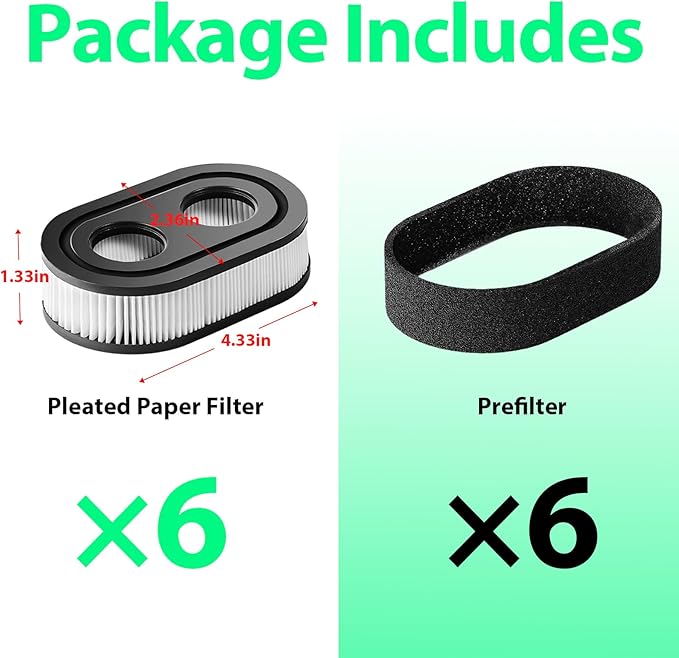 593260 Air Filter, 798452 334404 Lawn Mower Air Filter for Briggs and Stratton 550ex 675exi 725exi Series, for Troy Bilt TB110 TB200 TB230 Lawnmower and More(6 Pack)