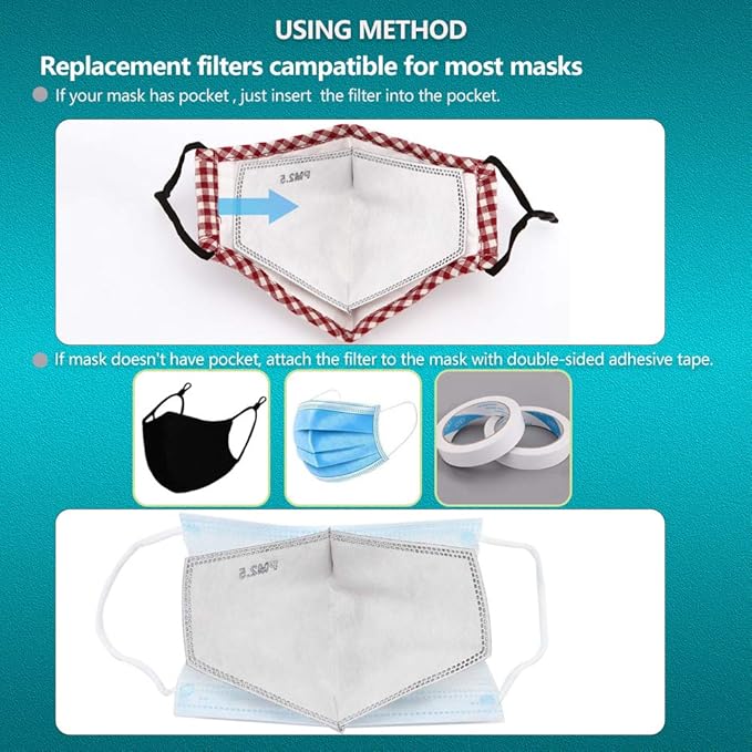 100 PCS New 3D Cutting PM 2.5 Activated Carbon Filter, 5 Layers 3D Pm2.5 Filter Insert Dustproof Air Pollution Replaceable Protective Filter Large Size