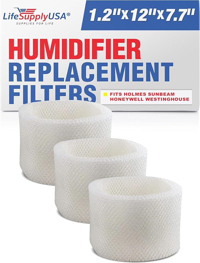 LifeSupplyUSA HWF75 Humidifier Filter D Wick Replacement Compatible with Holmes HWF75CS, HM3500, HM3600, Sunbeam SCM3501, SCM3502, Honeywell HCM6009 Cool Mist Humidifiers (3-Pack)
