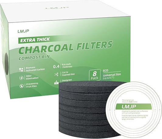 6.7 Inch Charcoal Filters for 8 Pack Kitchen Countertop Compost Bins- Extra Thick 0.4" for Longer Lasting Activated Carbon