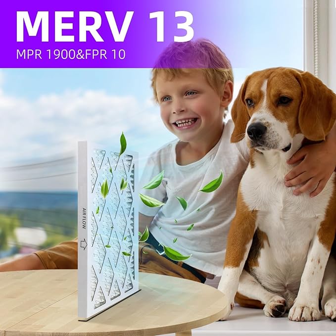 10x20x1 MERV 13 (6-Pack) Pleated Air Filter (Actual Size: 9.75" x 19.75" x 0.75") MPR 1900 & FPR 10, Furnace Air Filters 10x20x1 Air Filter