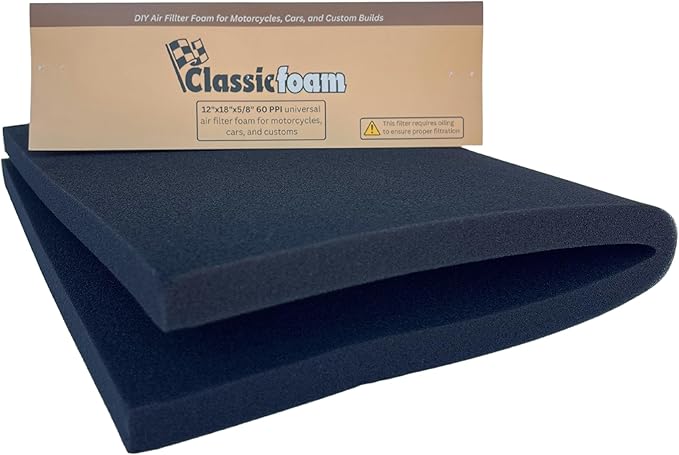 Air Filter Foam Sheet Material - 12"x18"x5/8" - 60 PPI for Motorcycles, Dirt Bikes, Classic Cars, ATV, UTV, SXS, Small Engines