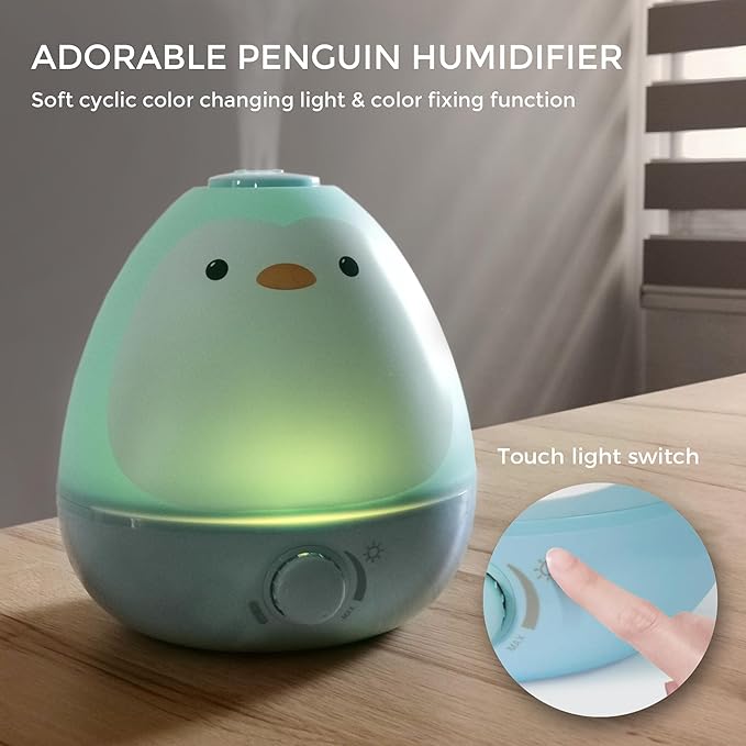 Earnest Living Baby 3-in-1 Cool Mist Humidifier with Essential Oil Diffuser + Nightlight, BPA Free Humidifier for Kids Bedroom, Nursery + Large Rooms, Whisper-Quiet, Auto Shut Off