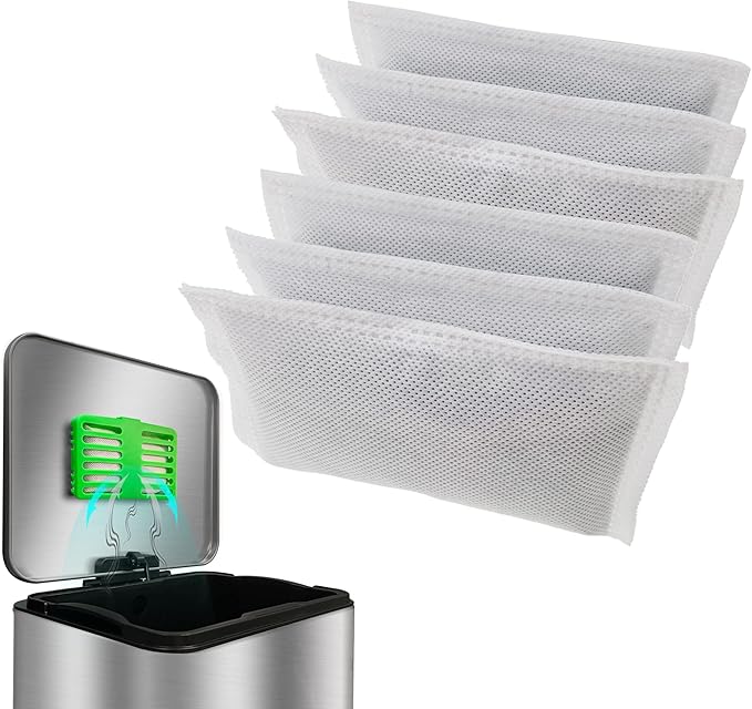 Trash Can Deodorizer Kit Stick-On Activated Carbon Odor Eliminator for Large Trash Cans, Indoor Kitchen Compost bins, Big Step or Touchless Sensor Garbage Cans (6 Refill Filters)
