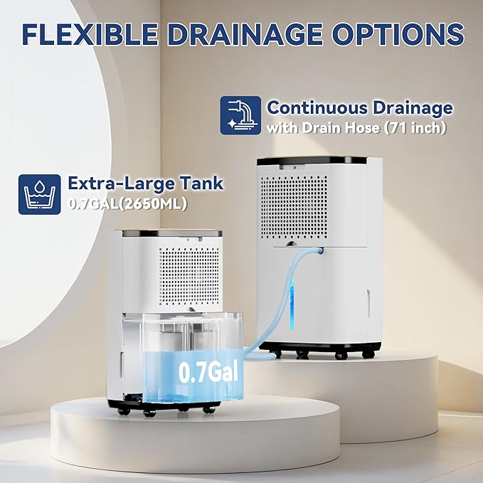 2500 Sq.Ft Dehumidifier for Basement with Drain Hose, 30 Pint Large Best Compressor Dehumidifiers for Home or Garage, Continuous Dehumidifying Features Humidity Display, 24H Timer and Child Lock