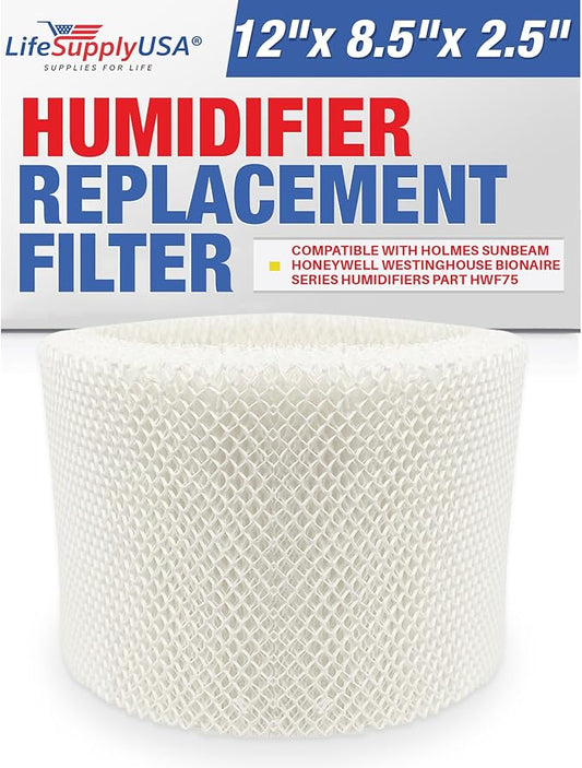 LifeSupplyUSA HWF75 Humidifier Filter D Wick Replacement Compatible with Holmes HWF75CS, HM3500, HM3600, Sunbeam SCM3501, SCM3502, Honeywell HCM6009 Cool Mist Humidifiers