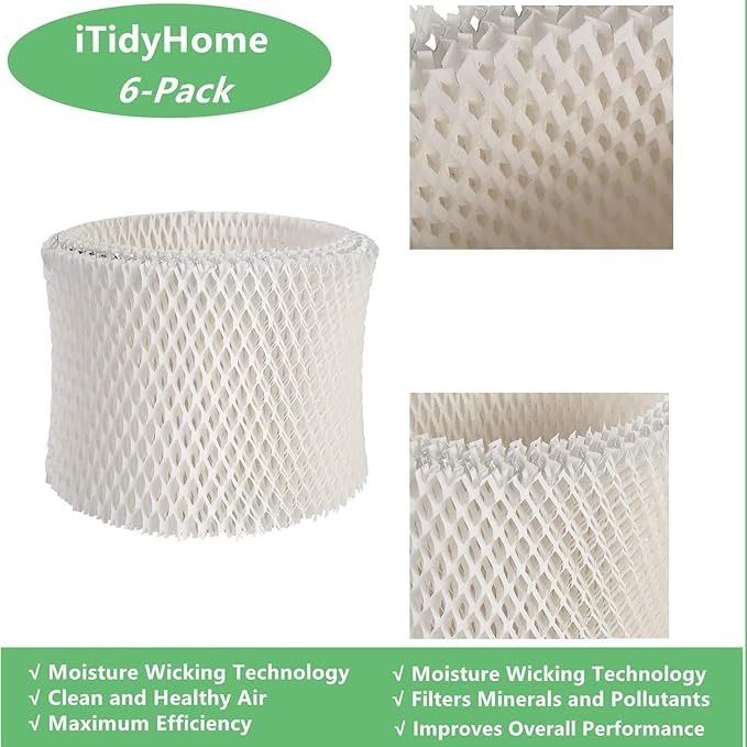 6-Pack Humidifier Wicking Filters Replacement Compatible for Honeywell HAC-504, HAC-504AW, HCM-350, HCM-300T, HCM-600, HCM-710, HCM-315T Series Humidifiers