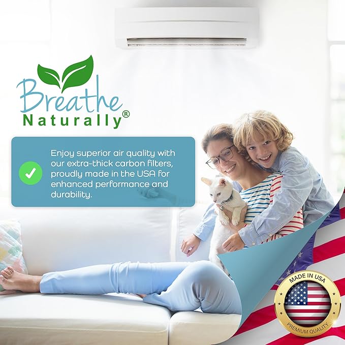 Breathe Naturally Universal Cut To Fit Activated Carbon Air Filter - Replacement Charcoal Air Filters - Carbon Filter Sheet for Air Purifier, Vent Filters & More - Made in USA (Pack of 2, 16x48)