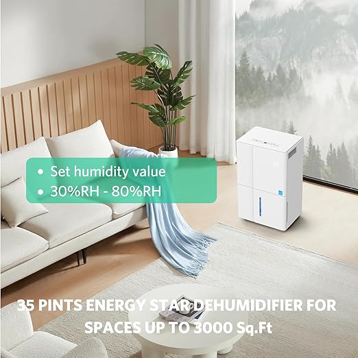 Dehumidifier. 3000 Sq.Ft Dehumidifiers, Max 80 Pints/Day (Standard 35 Pint/Day) Dehumidifier for Basement with 1.7 Gal Water Tank, For Home, Bedroom, Closet with Auto Shut Off, Sleep Mode,24H Timer
