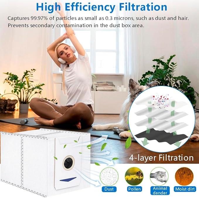 12 Pack Replacement Dust Bags for Yeedi M12 PRO+ Robot Vacuum Cleaner Spare Parts Accessories, 3.9L Large Capacity Dirt Disposable Vacuum Bags