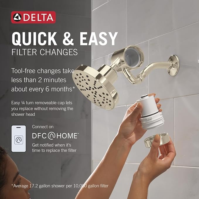 Delta Faucet Clarifi Premium Shower Filter Attachment with Filter, Hard Water Shower Filter, Shower Head Filter, Polished Nickel 5SF100-PN