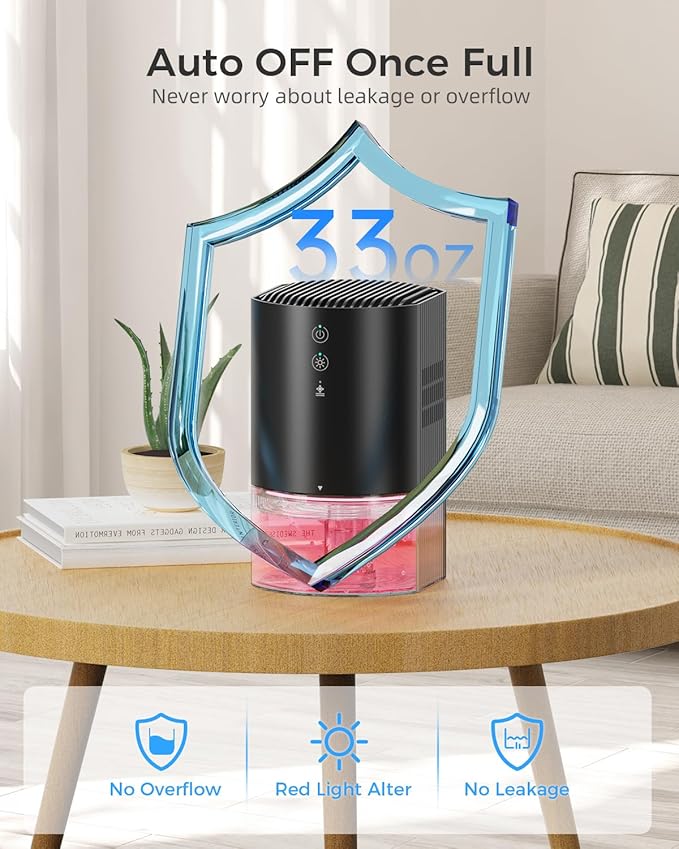 Dehumidifiers for Home, 33oz Dehumidifier for Bedroom with Auto Shutoff, Auto Defrost, Ultra-Quiet Energy Saving for Bathroom Closet Wardrobe Office RV (330sq. ft)