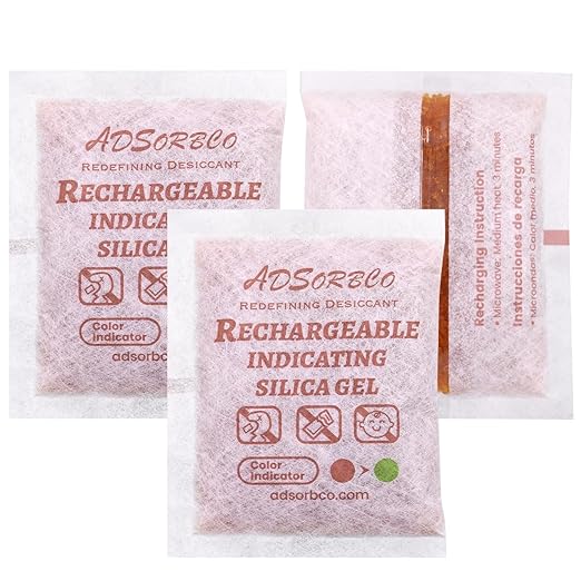Adsorbco Rechargeable Desiccant, Indicating Silica Gel Packets, Moisture Absorbers for Storage, Gun Safe Dehumidifiers (3, 100g)