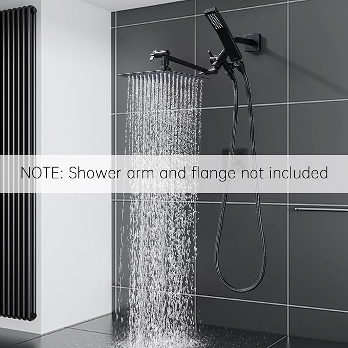 G-Promise All Metal 10 Inch Dual Square Shower Head with Handheld Spray Combo, Rain Shower Head, Adjustable Extension Arm, 3-Way Diverter, 71 Inch Long Hose - A Bathroom Upgrade(Oil Rubbed Bronze)