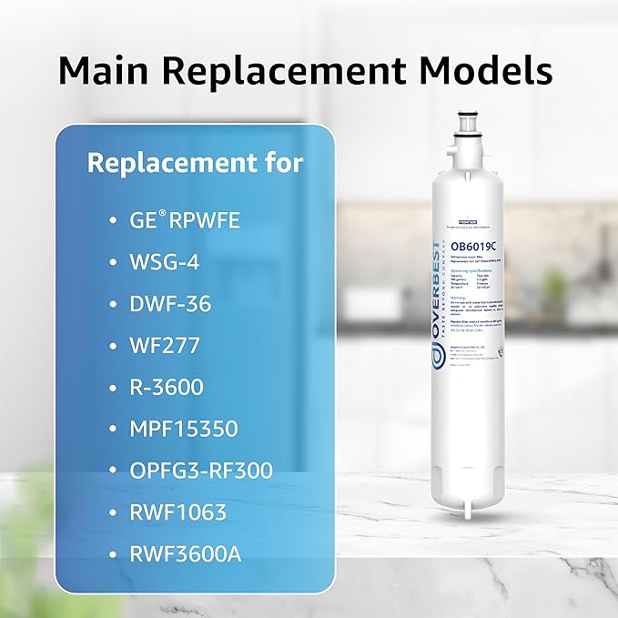 Overbest Replacement for GE® RPWFE, RPWF (Built-in CHIP) Refrigerator Water Filter,Compatible with GFE28GYNFS, GFE28GELDS, 3 Filters