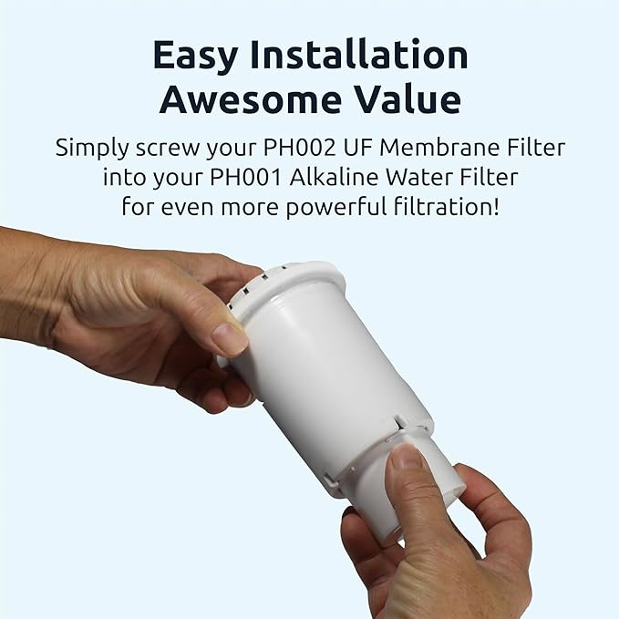 Invigorated Water - 3-Pack Alkaline Water Filter PH001 with 3-Pack PH002 UF Membrane Replacement for Water Filter Pitchers (PH001: 96 Gallons/Filter, PH002: 264 Gallons/Filter)