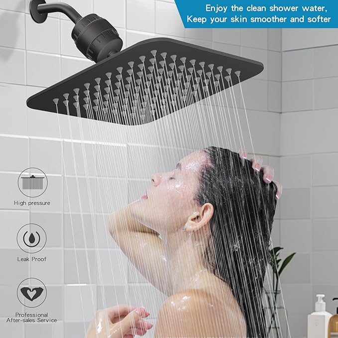 10'' High Pressure Filtered Shower Head Combo 20 Stage Shower Filter for Hard Water, Removes Chlorine & Harmful Substances (Matte Black)