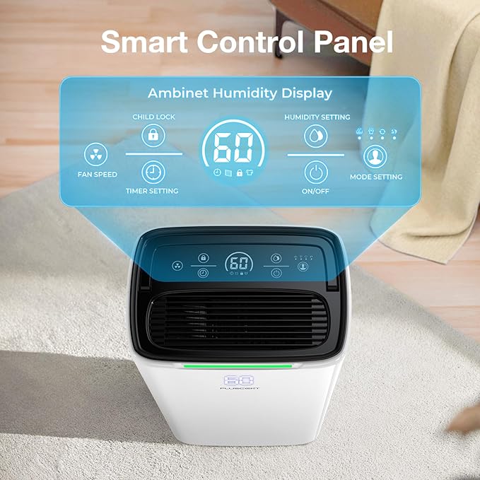 5000 Sq.Ft Dehumidifier for Basement with Drain Hose, PLUSCENT Max 52 Pint/Day Dehumidifiers for Home Bedroom Bathroom, 4 Modes, Smart Humidity Control, Auto Restart, Auto Defrost, 24H Timer