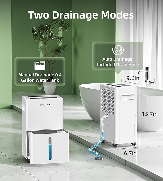 Bicepos 1500 sq.ft Dehumidifier for Basement, 21 Pints Dehumidifiers for Home with Drain Hose, Continuous Drainage, Auto Defrost, Intelligent Humidistat for Bedroom, Large Room, White