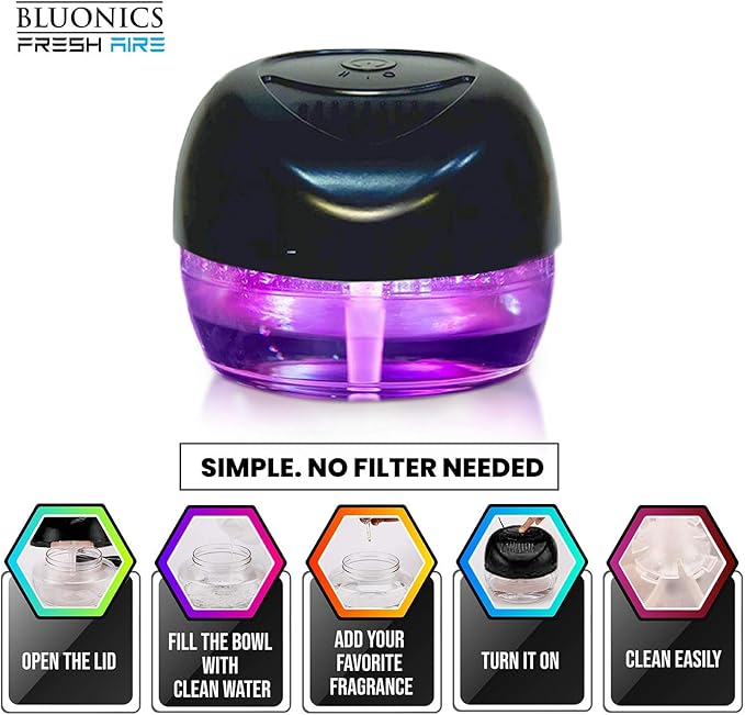 Bluonics Fresh Aire Water Based Air Revitalizer with 7 LED Color Changing Light. Air Freshener for Small and Large Rooms