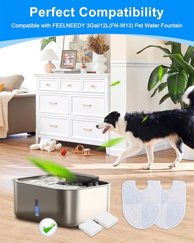 12+12 Pack Cat Water Fountain Filters Compatible with FEELNEEDY Dog Water Bowl Dispenser 3 Gal/12L, Pet Filter Replacement & Pump Filters Sponges for Large Dog Dispenser