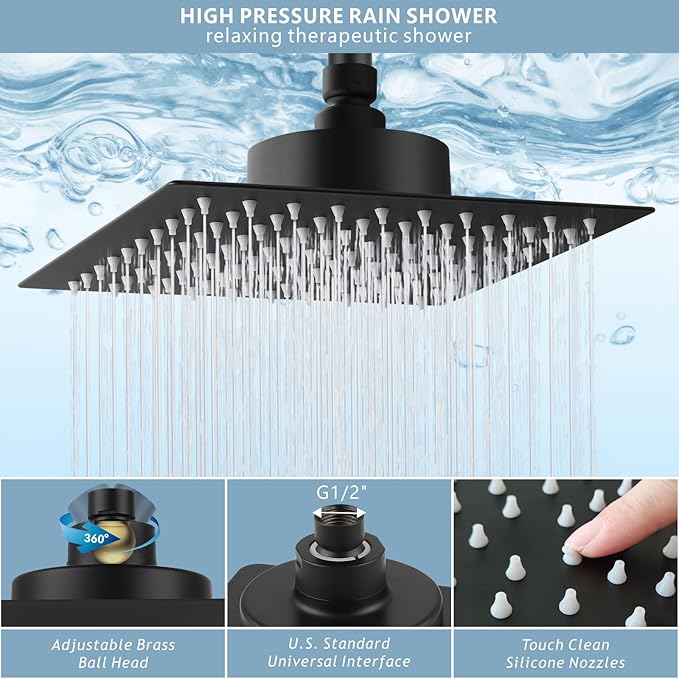 High Pressure Rain Shower Head with Filtered - 10" All Metal Square Showerhead Filter for Remove Chlorine and Harmful Substances, Matte Black