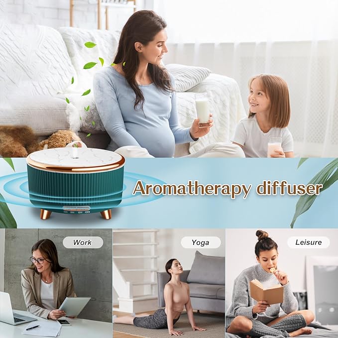 Essential Oil Diffusers for Home 500ml,Aromatherapy Diffusers for Essential Oils Large Room with 7 Colors Lights & 3 Mist Mode Waterless Auto Off,Cool Mist Humidifiers for Decor，Green
