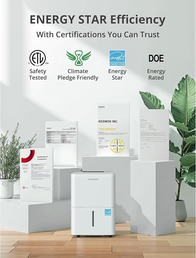 Kesnos 30 Pints Energy Star Dehumidifier for Spaces Up to 2,500 Sq. Ft, Quiet Dehumidifier for Home, Bedroom, Bathroom, Basement with Drain Hose, Featuring Mutile Mode, Auto Defrost, Timer Function