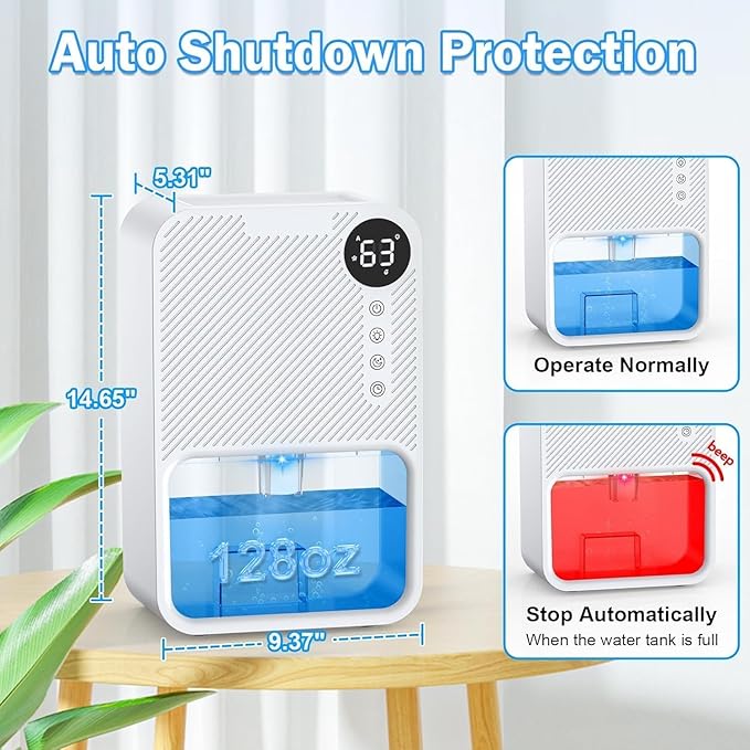 Dehumidifiers for Home, 128 OZ Visible Water Tank, 600 sq.ft Dehumidifiers for Basement Bathroom Bedroom RV with Auto Shut Off, 7 Colors LED Light, Timer Setting, Sleep Mode