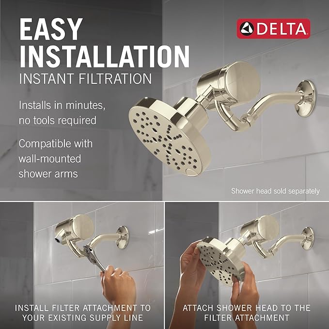 Delta Faucet Clarifi Premium Shower Filter Attachment with Filter, Hard Water Shower Filter, Shower Head Filter, Polished Nickel 5SF100-PN