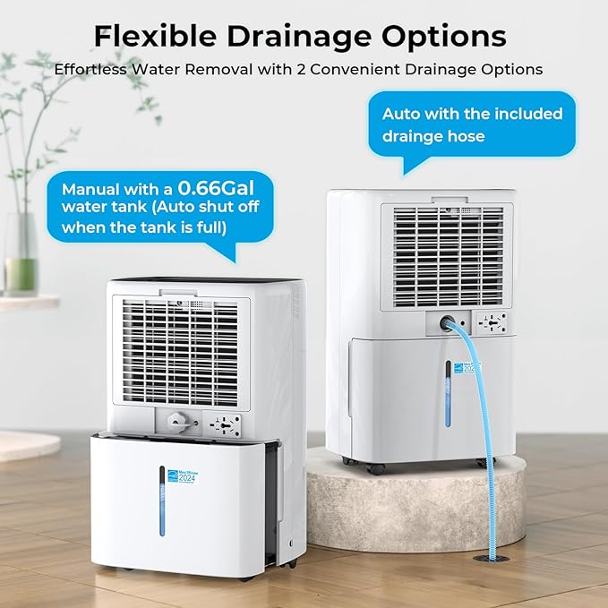 5000 Sq.Ft Dehumidifier for Basement with Drain Hose, PLUSCENT Max 52 Pint/Day Dehumidifiers for Home Bedroom Bathroom, 4 Modes, Smart Humidity Control, Auto Restart, Auto Defrost, 24H Timer