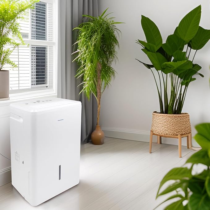 Keystone 50-Pint Portable Dehumidifier, 115V, Dehumidifier for Rooms up to 4500 Sq.Ft, Moisture Absorber For Basement, Garage, Living Room with Pump, White