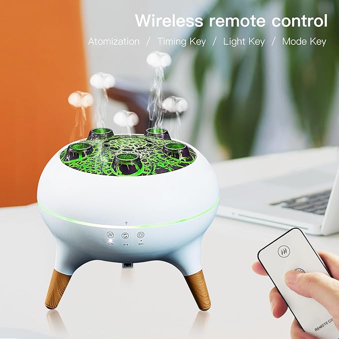 Essential Oil Diffuser 250ML,Jellyfish Diffuser Volcano Diffuser Air Humidifiers Dynamic Sound Pickup Ultrasonic Aromatherapy Remote Control 7-Color Lights for Home Bedroom Office Hotel(White)
