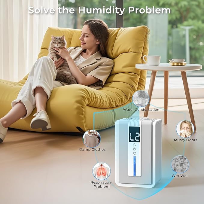 Dehumidifiers for Home, 42 OZ (400 sq.ft) Small Dehumidifier with Timer, Auto Shut Off, Auto Defrost, 7 Colors LED Light, Quiet Energy Saving Dehumidifier for Bedroom, Bathroom, Basement, Closet, RV