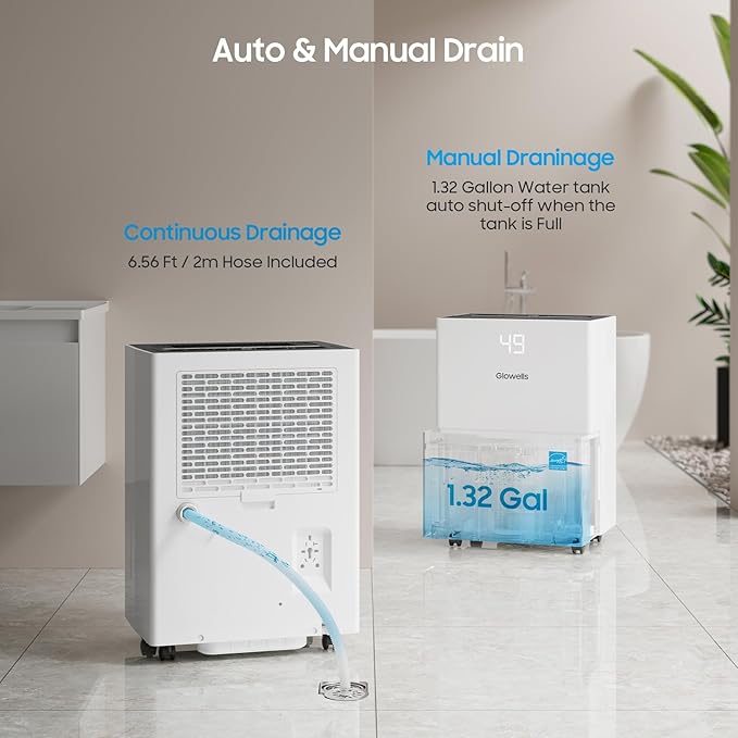 6500 Sq.Ft Energy Star Dehumidifier for Basement, 120 Pints Home Dehumidifier with Drain Hose for Large Room Crawl Space, Dehumidifiers with Smart Humidity Control, 1.32 Gal Water Tank, Auto Defrost