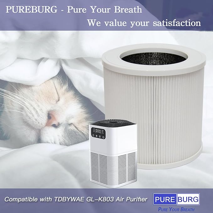 PUREBURG Replacement Filters Compatible with TDBYWAE GL-K803 Air Purifier,3-Pack H13 True HEPA Activated Carbon 3-Stage Filtration Air Clean Dust VOCs Odor