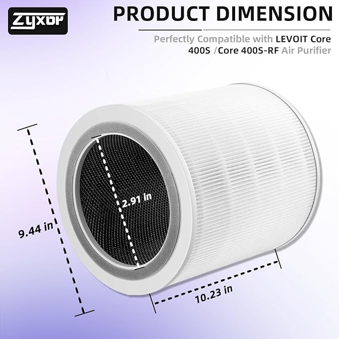 Core 400S Replacement Filter Compatible with LEVOIT Core 400S & Core 400S-P Air Purifier, 3-in-1 Activated Carbon Pre-Filter, Core400S-RF (LRF-C401S-WUS), 2 Pack, White
