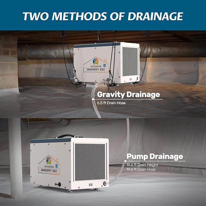 ARGENDON Commercial Dehumidifiers with Pump and Drain Hose for Crawlspace, Basement, 120 PPD Energy Star Crawl Space Dehumidifier for Large Spaces, Job Site, Auto Defrost, 5-Year Limited Warranty