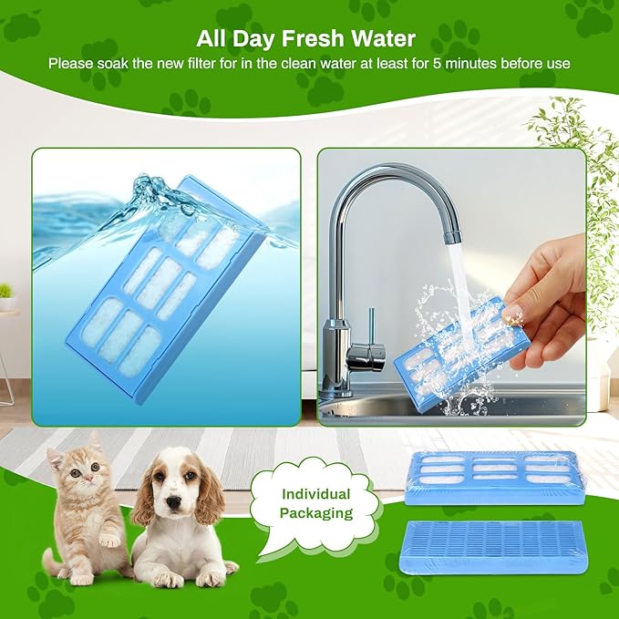 Cat Water Fountain Filter, 6 Pack Replacement Filter for 2L/ 70 fl. oz. Pet Water Fountain, Activated Carbon Filter for Large Fresh Water Drinking Fountain Dispenser Triple Action Filter for Dog/Cat