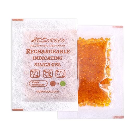 Adsorbco Rechargeable Desiccant, Indicating Silica Gel Packets, Moisture Absorbers for Storage, Gun Safe Dehumidifiers (60, 10g)