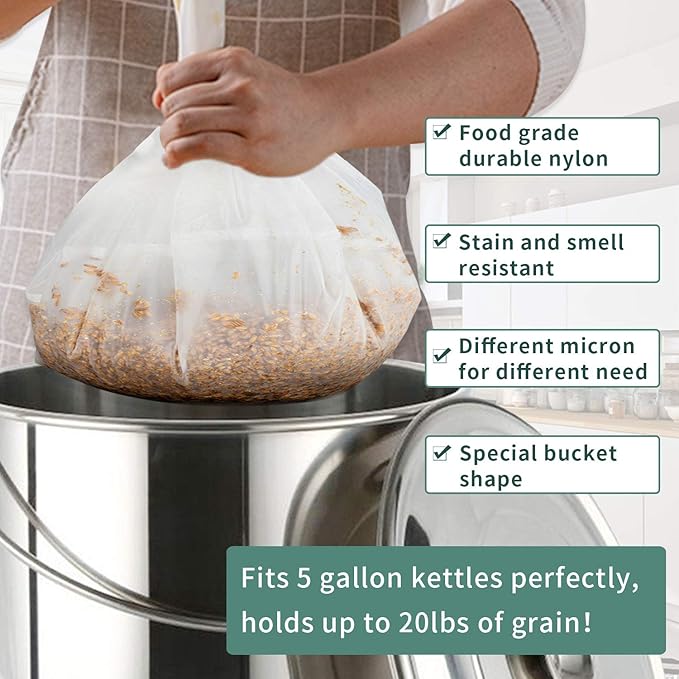 12"x18" Nylon Mesh Strainer Bags for Almond Nut Milk, Greek Yogurt, Home Beer Wine Brewing 180 Micron