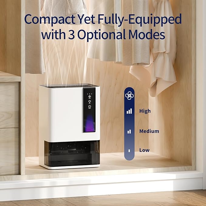 Dehumidifier for Home, Small Quiet Dehumidifiers for Bedroom, Bathroom, Basement, Up to 1000 Sq. Ft, Auto Shut-Off & Defrost, 7 Colors LED Light