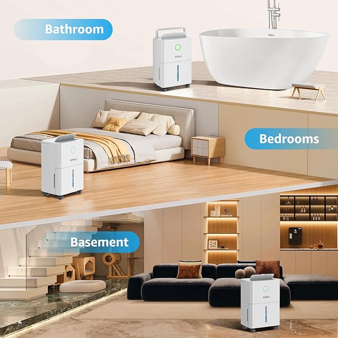 19 Pint Quiet Dehumidifier with Drain Hose, 1300 Sq.ft Dehumidifiers for Home, Smart Humidity Control & Display, 24H Timer, Washable Filter, Idea for Bathroom Basement Bedroom RV Large Room
